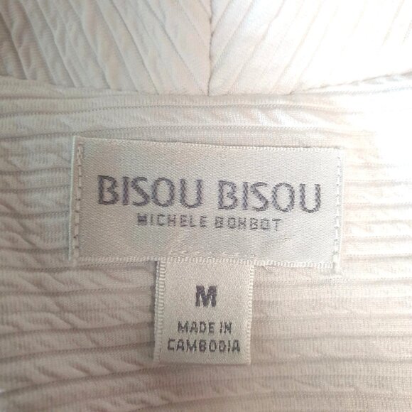 Bisou Bisou M Textured Jacket White Cold Shoulder Open Front White Michele Boho - Picture 5 of 6